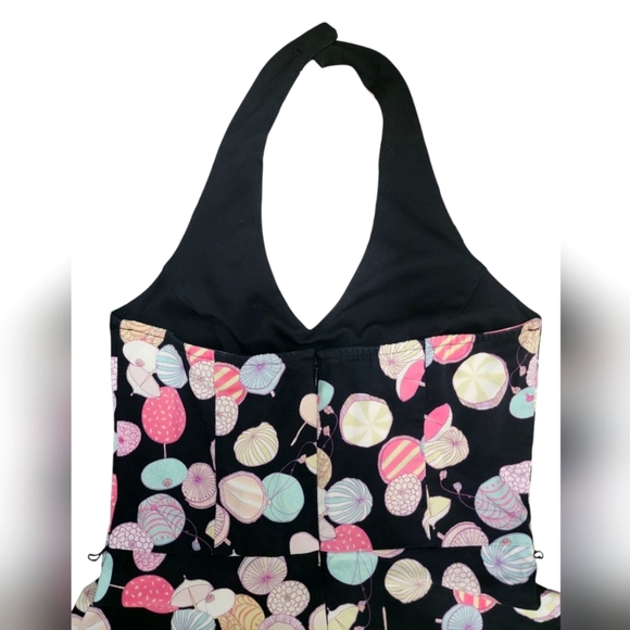 LILY umbrella print mini halter dress vintage, pin-up, size PM black/pink/yellow - Picture 5 of 8